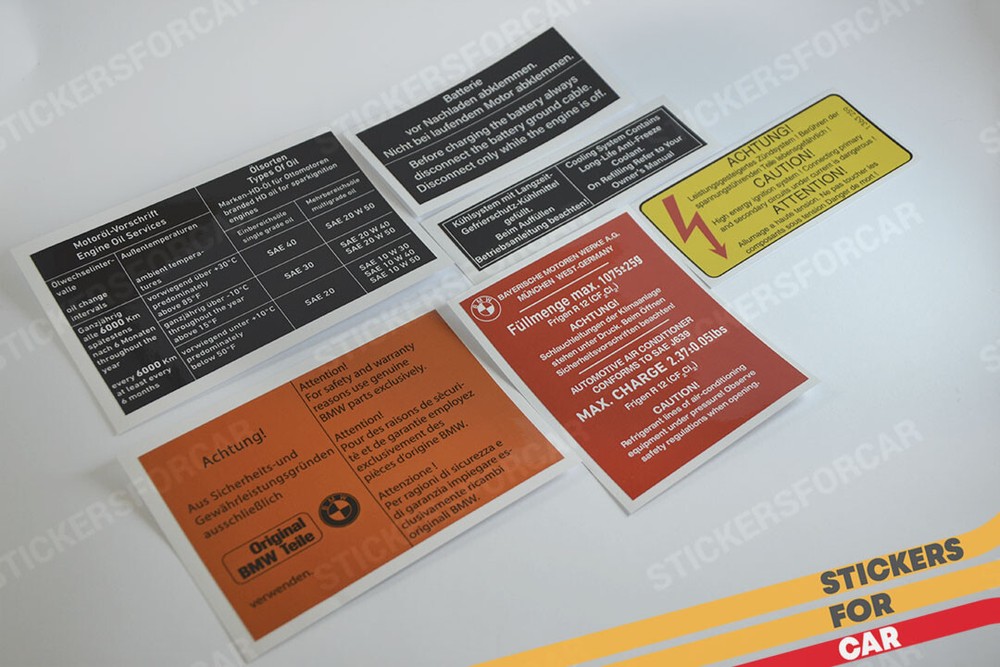 BMW E12, E21, E23, E24, E28, RESTORATION ENGINE SET DECALS STICKERS