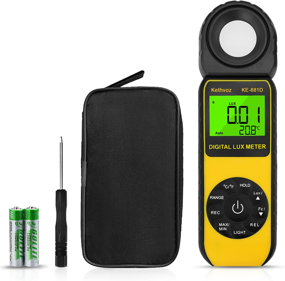 Light Meter Lux/Foot Candle , 881D Digital Illuminance Meter with Data Logging,