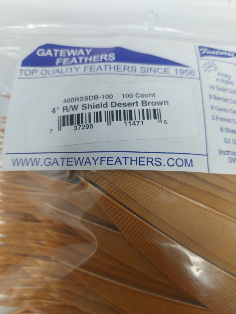 100 Pack Gateway Feathers 4" Right Wing: Shield Desert Brown 400RSSDB-100