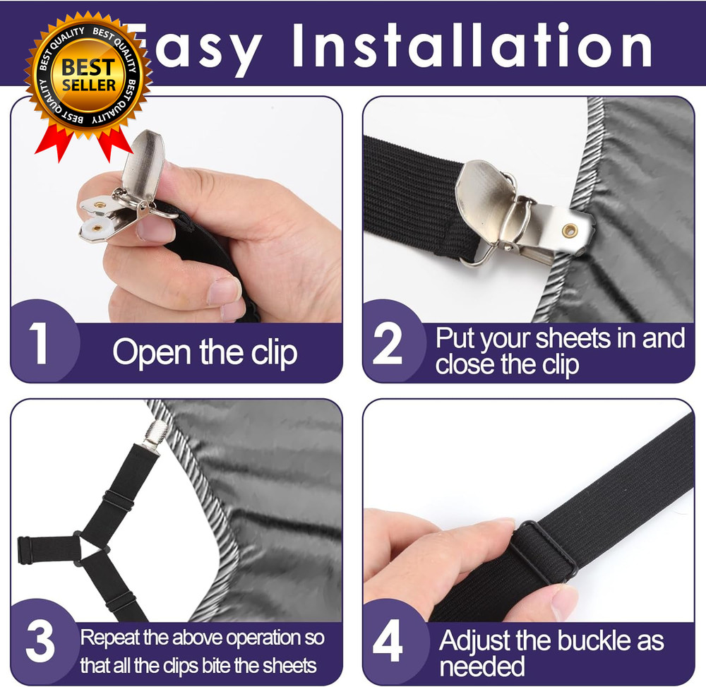 Bed Sheet Straps 6 PCS Secure and Fitted Sheet Straps for Full Size Bed