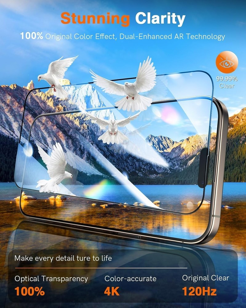 2 Pack for iPhone 17 / 16 Pro Screen Protector Tempered Glass, Military Grade