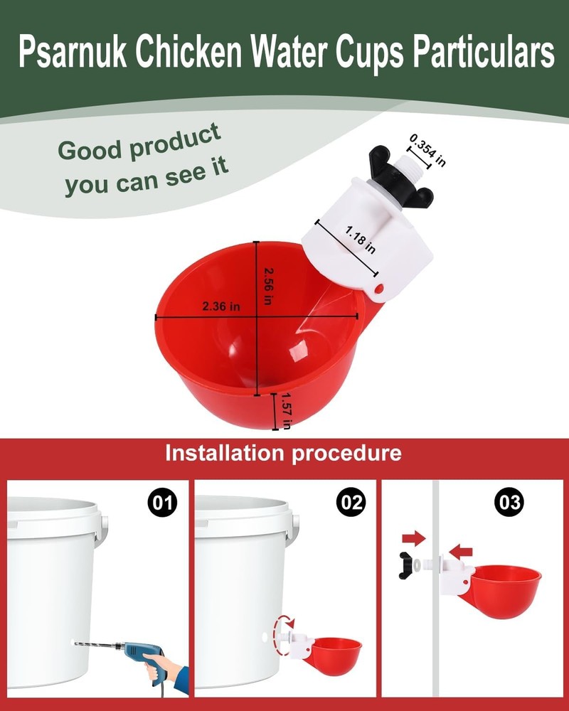DIY Automatic Chicken Waterer Kit 4 Chicken Water Cups Float Valve Drill Bit 4