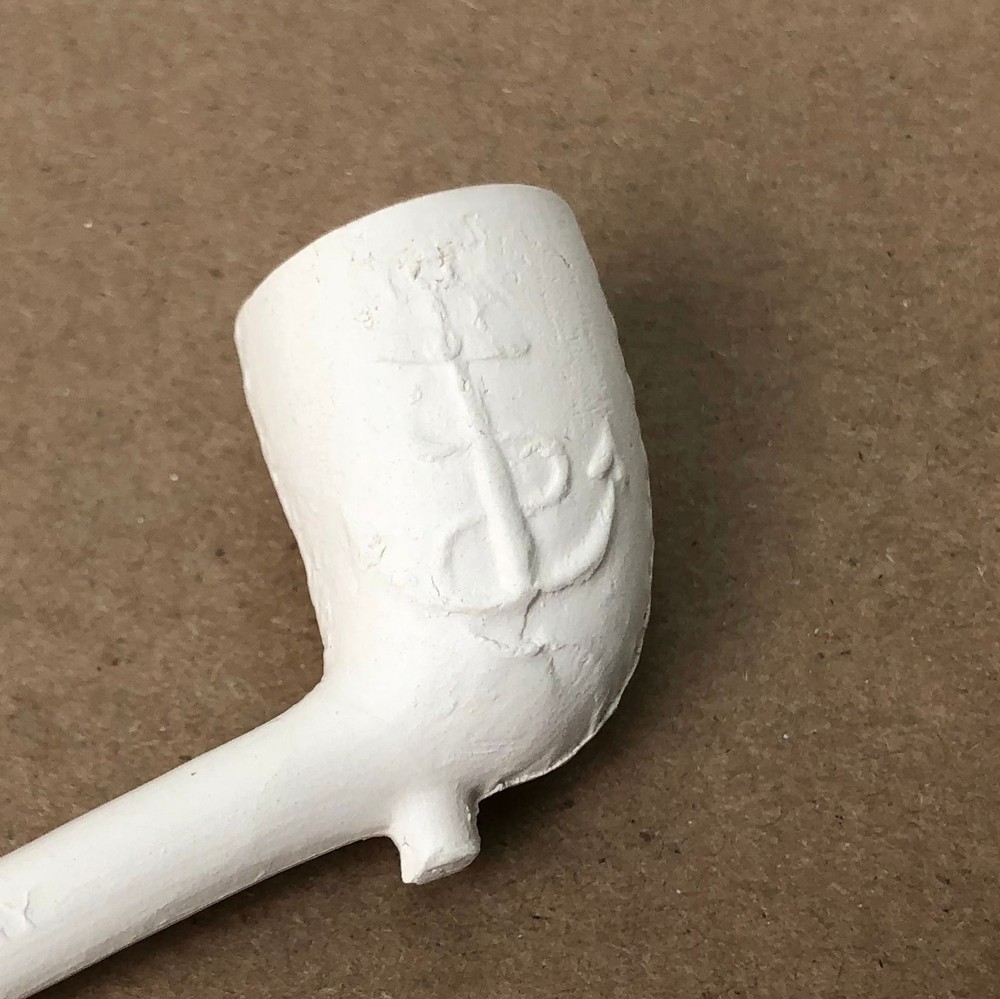 Maritime Motif Clay Pipe with Ship & Anchor