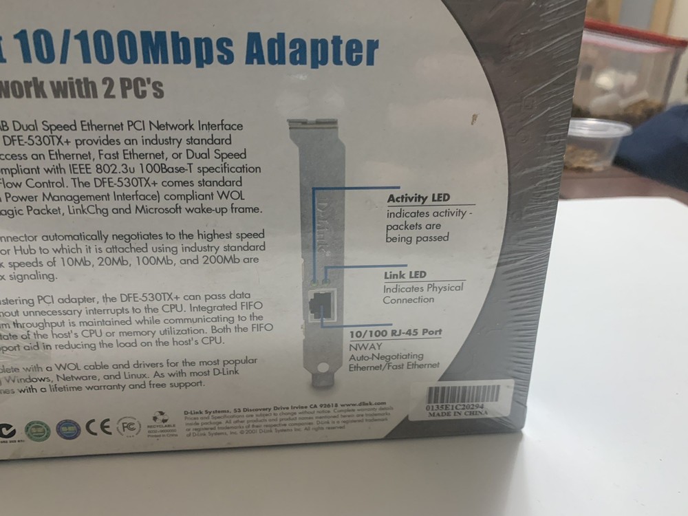 D-Link 10/100Mb Fast Ethernet Adapter Computer DFE-530TX+ Plug & Play Install