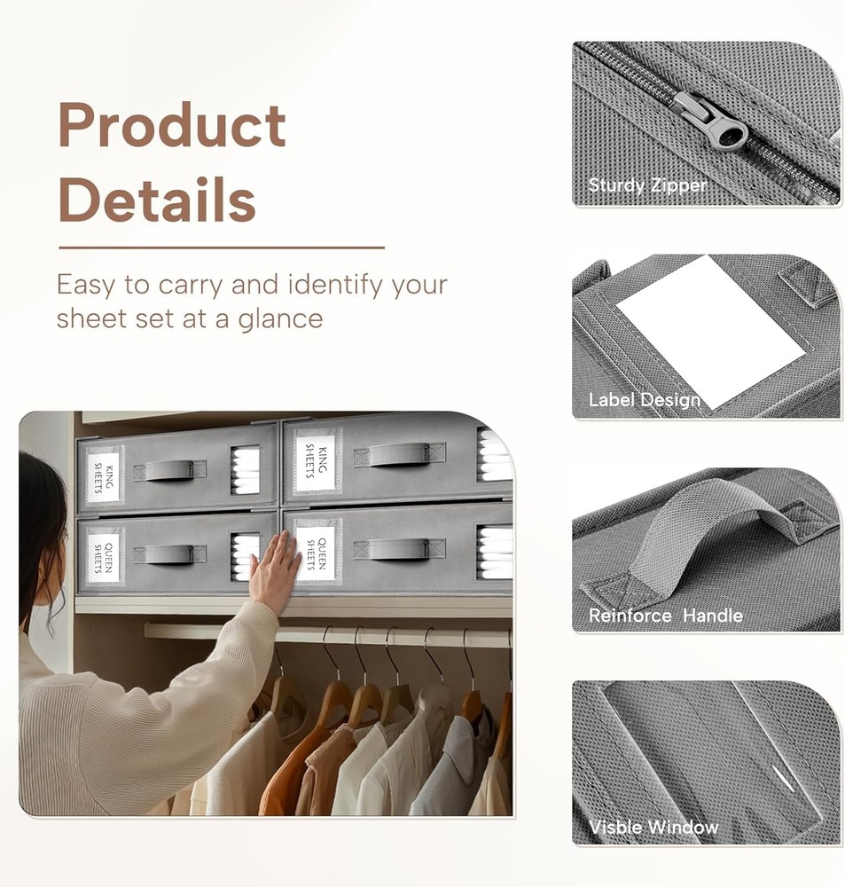 Bed Sheet Organizers & Storage 6 Pack Foldable Linen Closet Box