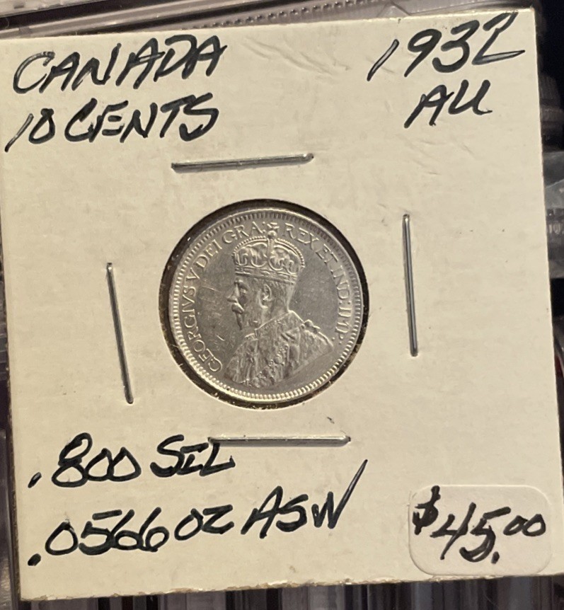 1932 Canada Silver 10 Cents AU