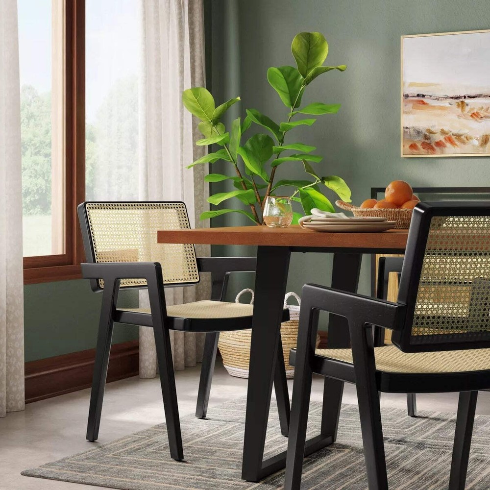 Wood Framed Woven Panel Dining Chair Black (FA) - Threshold: Polyester, No Assem