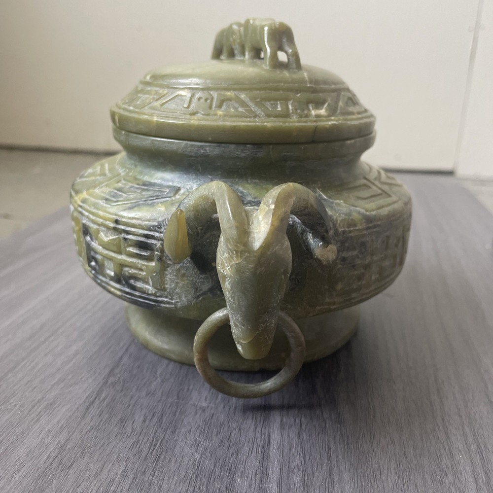 Chinese Carved Green Soapstone Ram Censer (Code 5DE2)