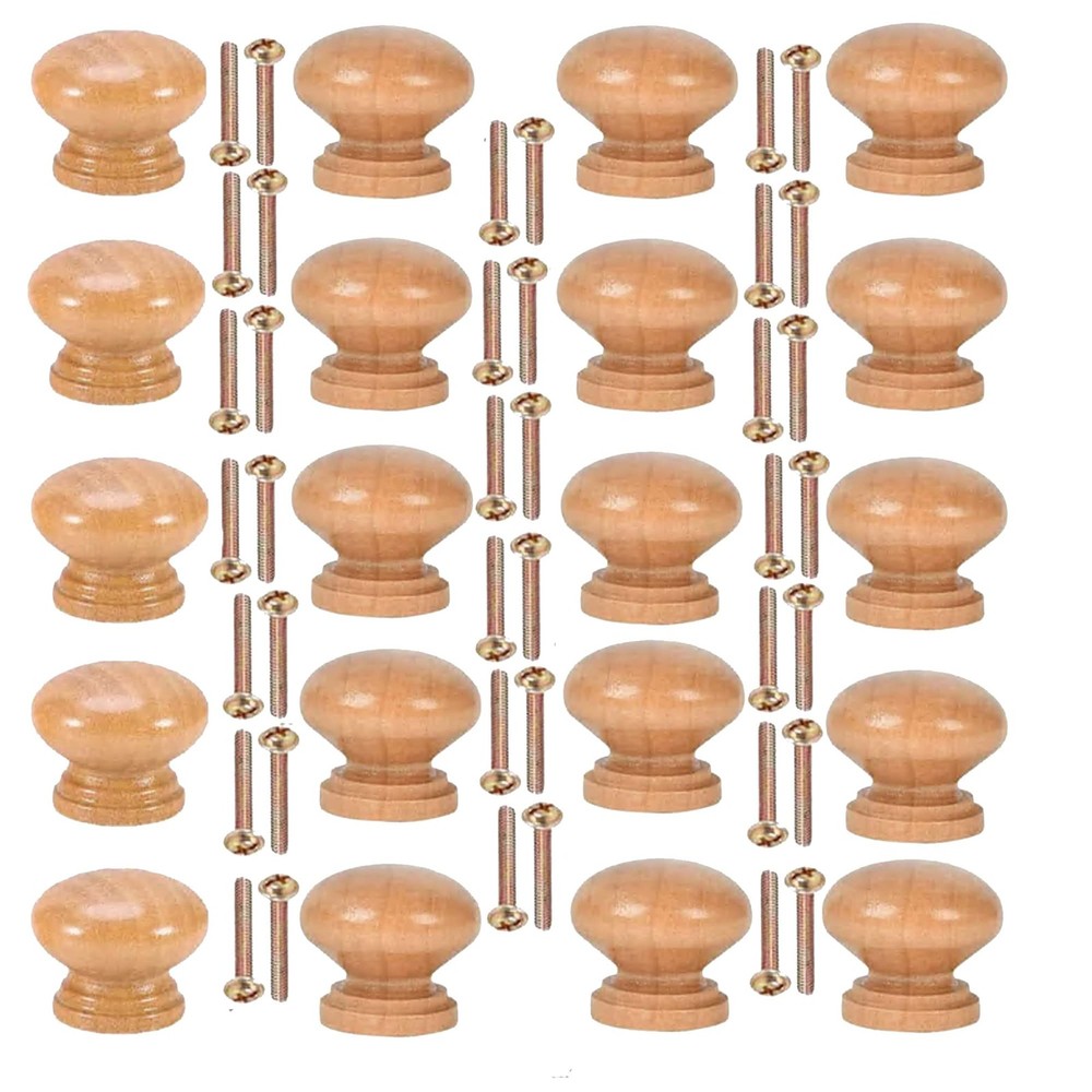 20Pcs Unfinished Wood Drawer knobs Pulls Finished, 33mm Round Mushroom