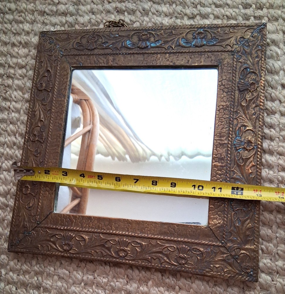 Antique Arts & Crafts Copper Repousse Mirror C1900's