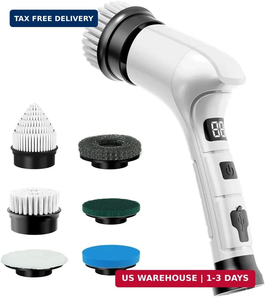 Electric Spin Scrubber, Cordless Household Cleaning Brush with 6 Replaceable Hea