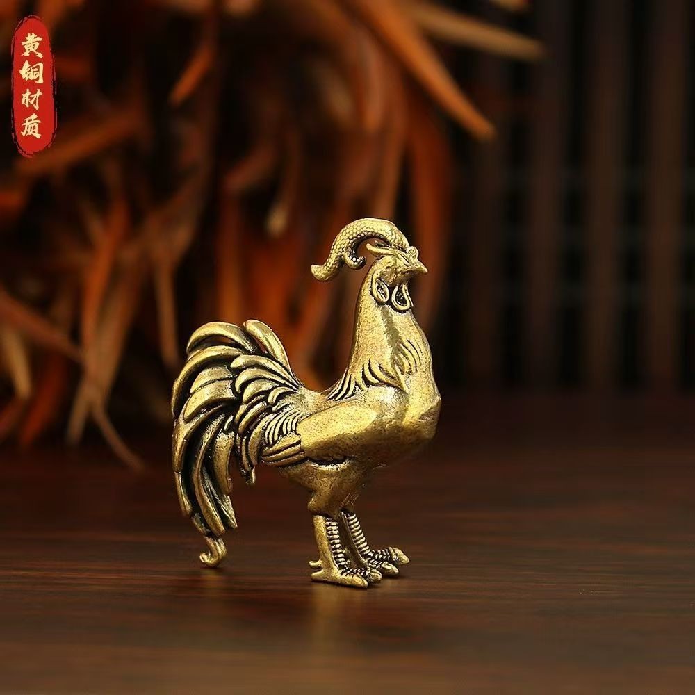 Small Solid Brass Bronze Rooster Cock Sculpture Figurine
