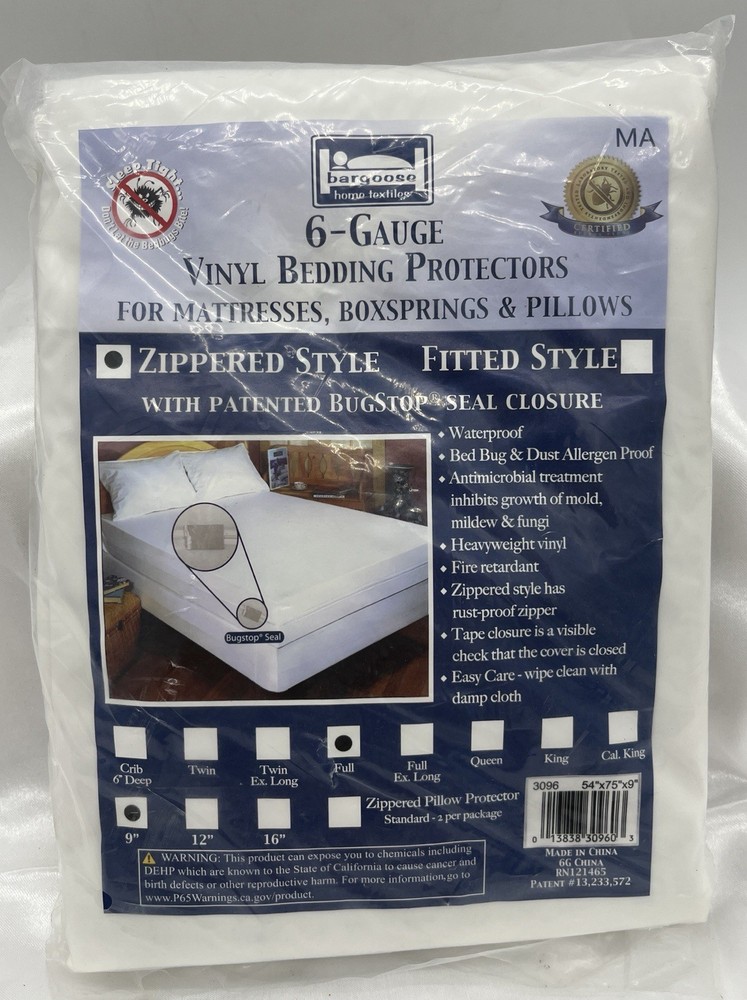 BedBug Solution™ Heavy Duty Vinyl Mattress Protectors Zip Full 54”x75” Depth 9”