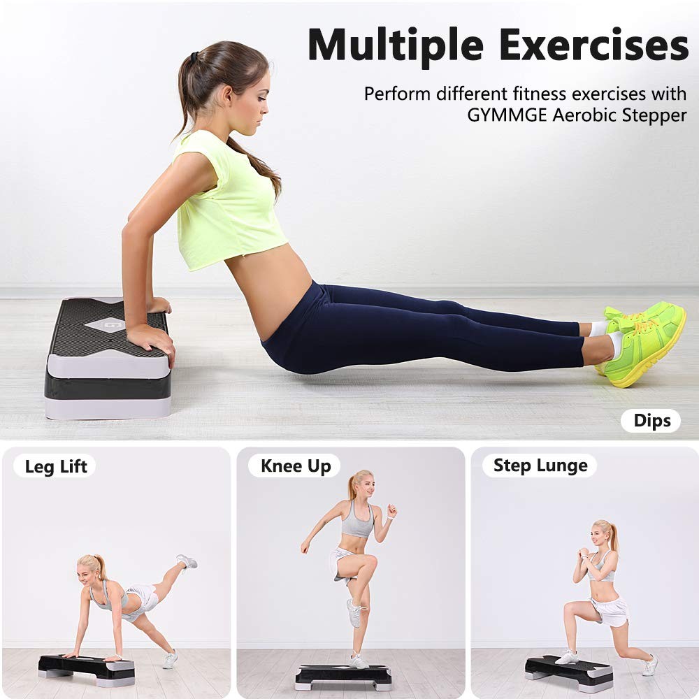 Adjustable Workout Aerobic Stepper, Aerobic Exercise Step Platform with 2 Ris...
