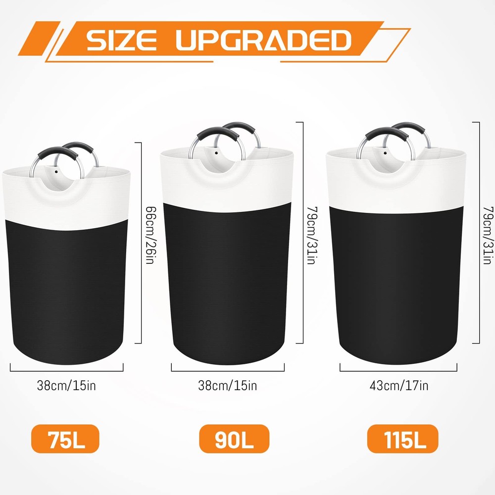 Extra Large 90L Freestanding Laundry Hamper, Foldable Clothes Basket, Black
