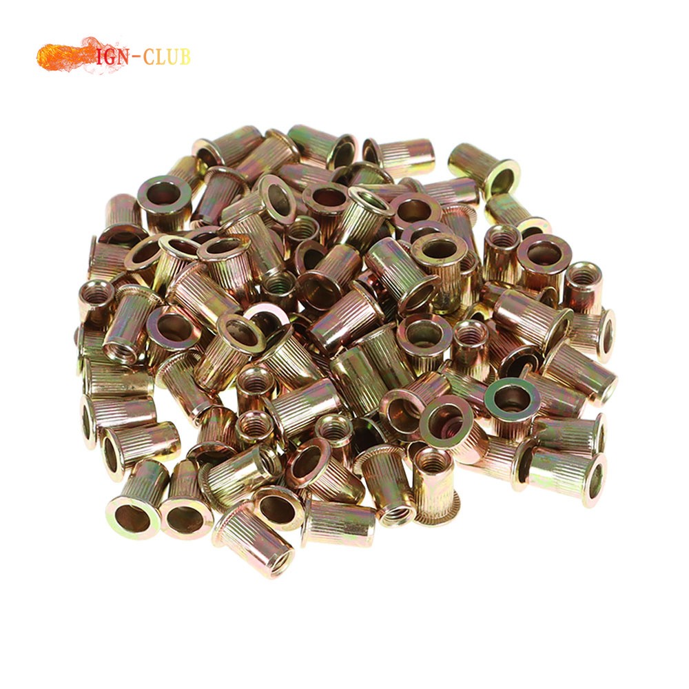 100 × M6 Metric Carbon Steel Rivet Nut Flat Head Threaded Insert Nutsert Flat