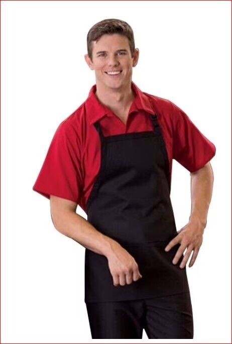 12  ea Uncommon Threads Unisex Adjustable W/ 3-Pocket Bib Aprons Black Dozen