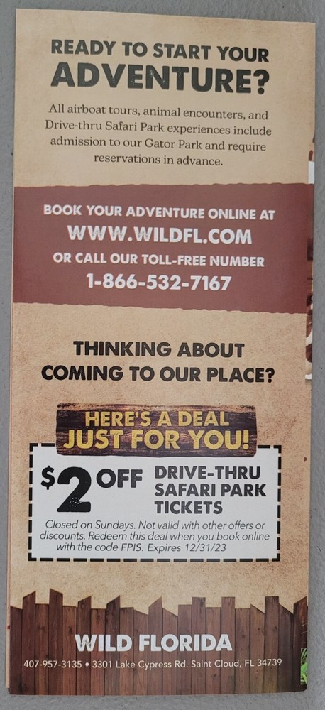 2024 NEW Wild Florida Map Leaflet Brochure Maps Map Information Guide