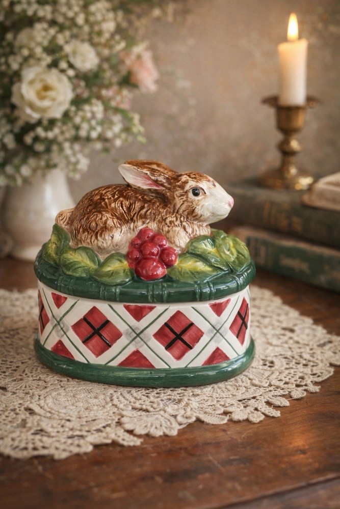 Noritake Royal Hunt Rabbit Candy Box Bunny Easter Trinket Dish Ceramic