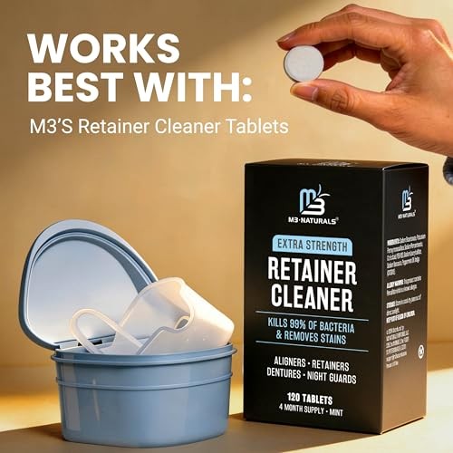 Denture Bath Case and Retainer Case, (1 Count), Blue