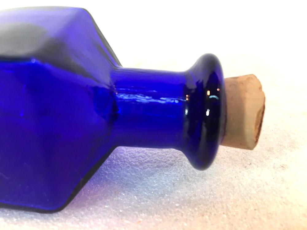 Cobalt Blue 9" Wavy Bottle w/Cork EMPTY