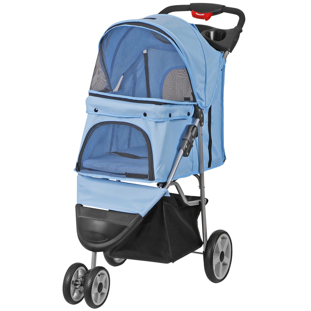 Dog Stroller 3 Wheels Pet Stroller Cat Jogger Stroller Lightweight Foldable Blue