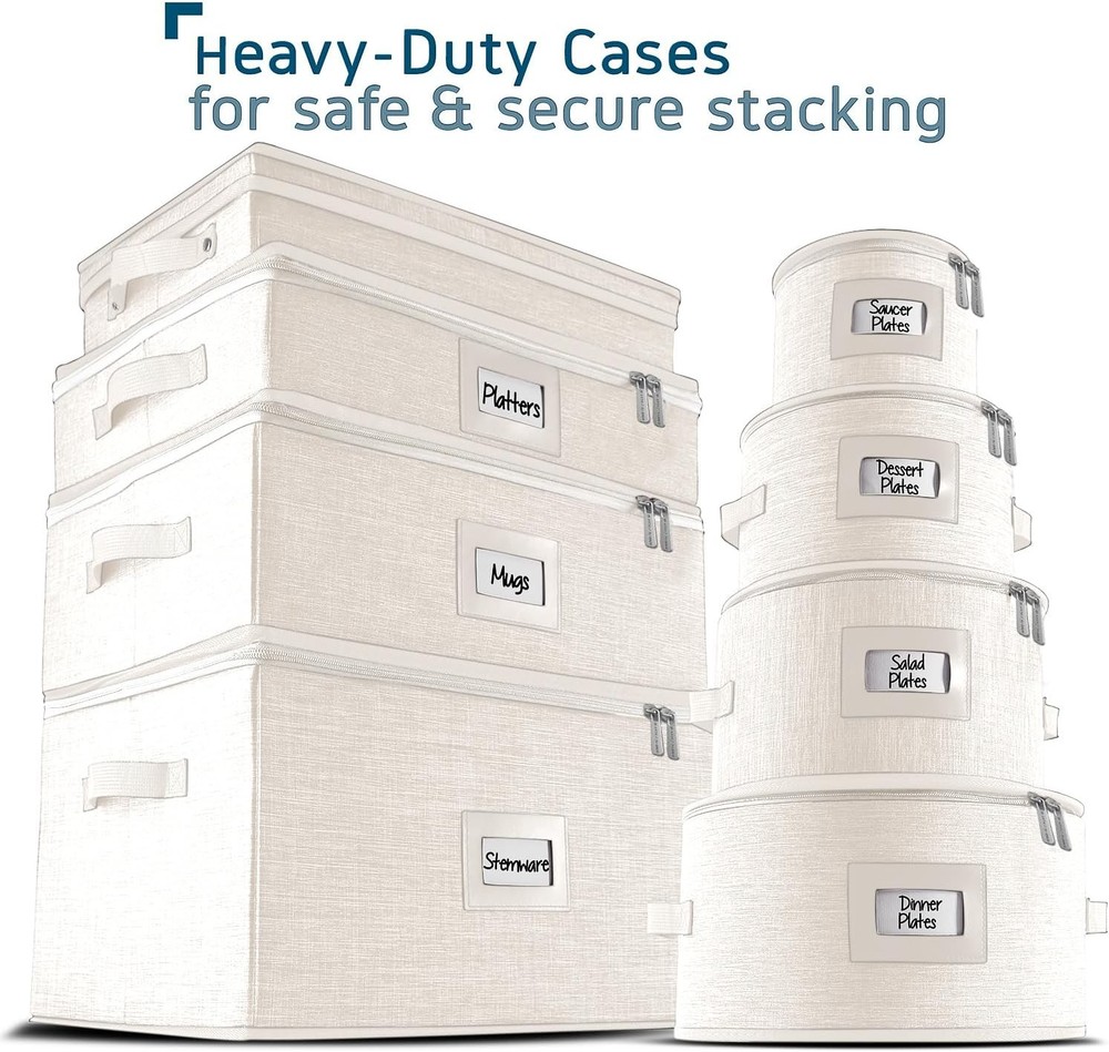 Platter Storage Case Fine China Containers Storage Cream