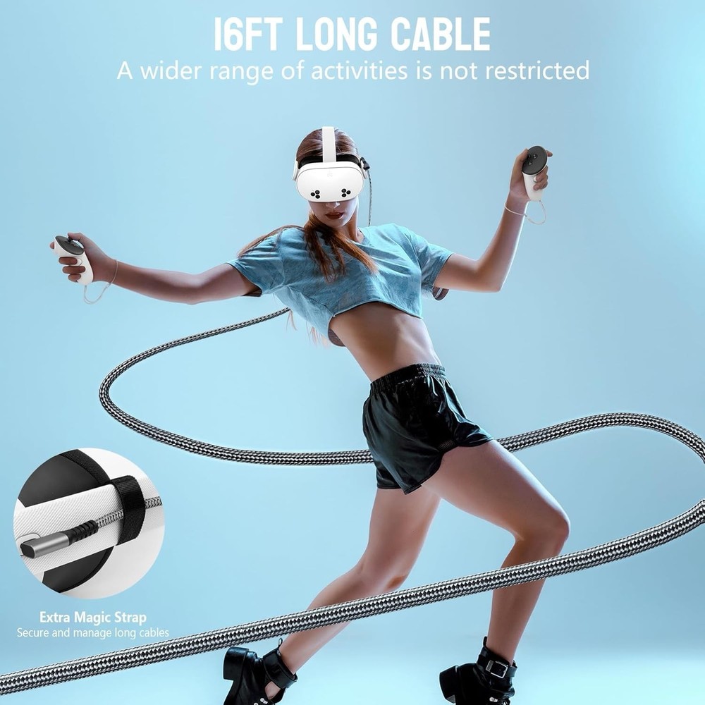 YRVXW Link Cable 16FT for Meta Quest 3S, Quest 3, Oculus Quest 2/Pro Accessories