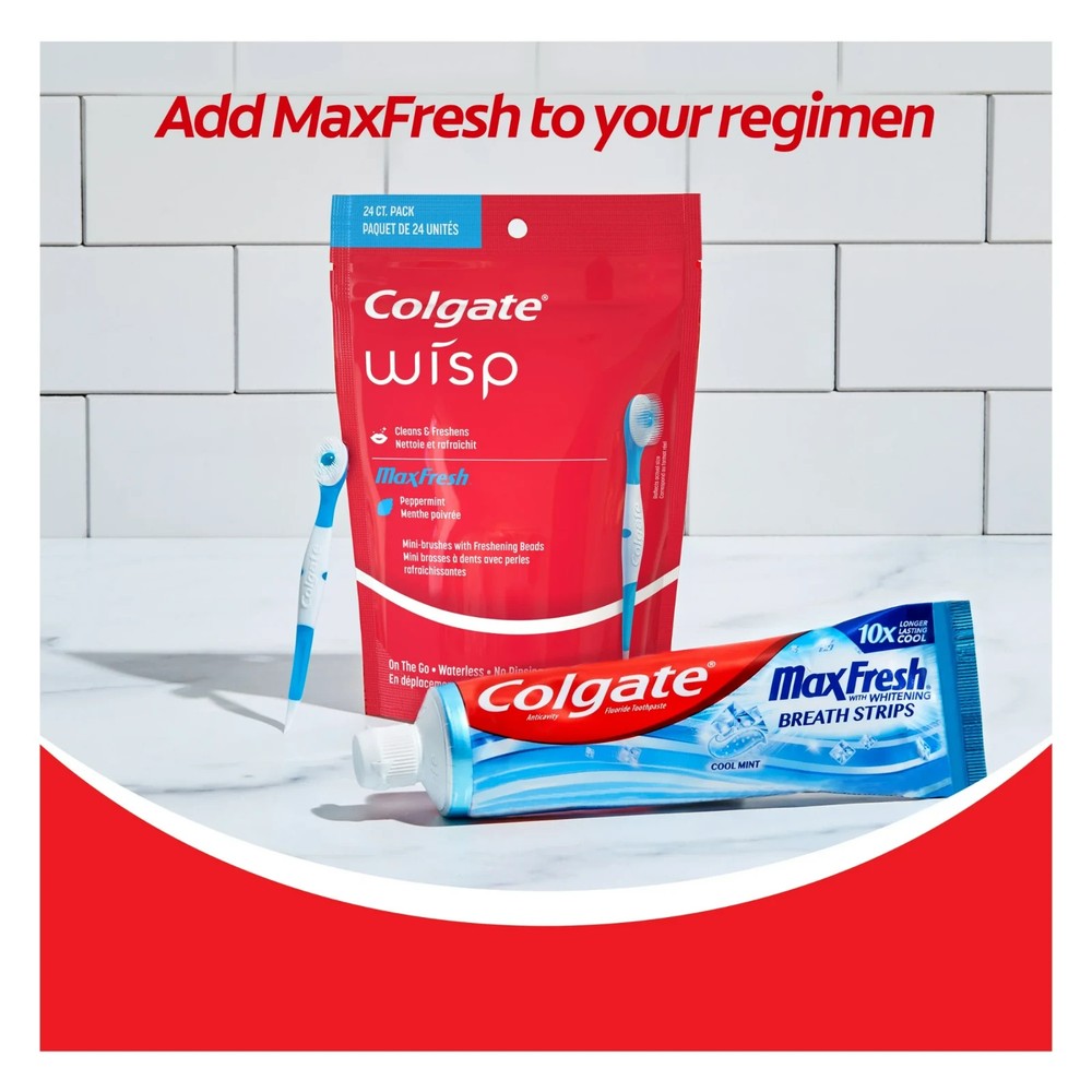 Colgate Max Fresh Wisp Disposable Mini Travel Toothbrushes, Peppermint- 24 Count