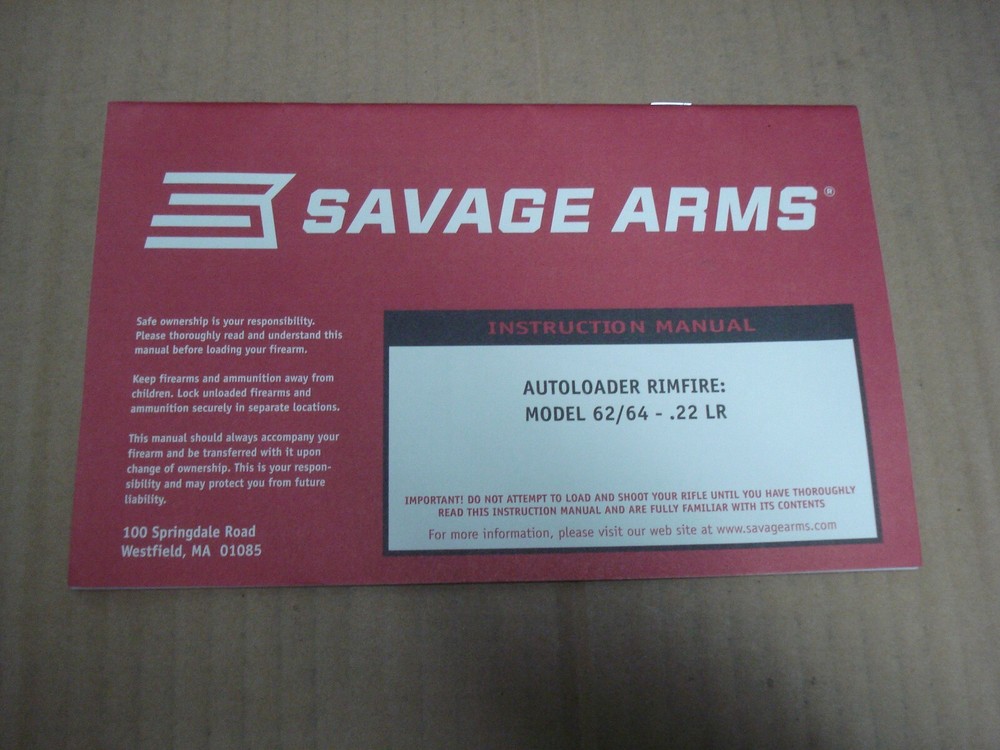 Savage Arms Autoloader Rimfire Model 62/64 - .22 LR Instruction Manual