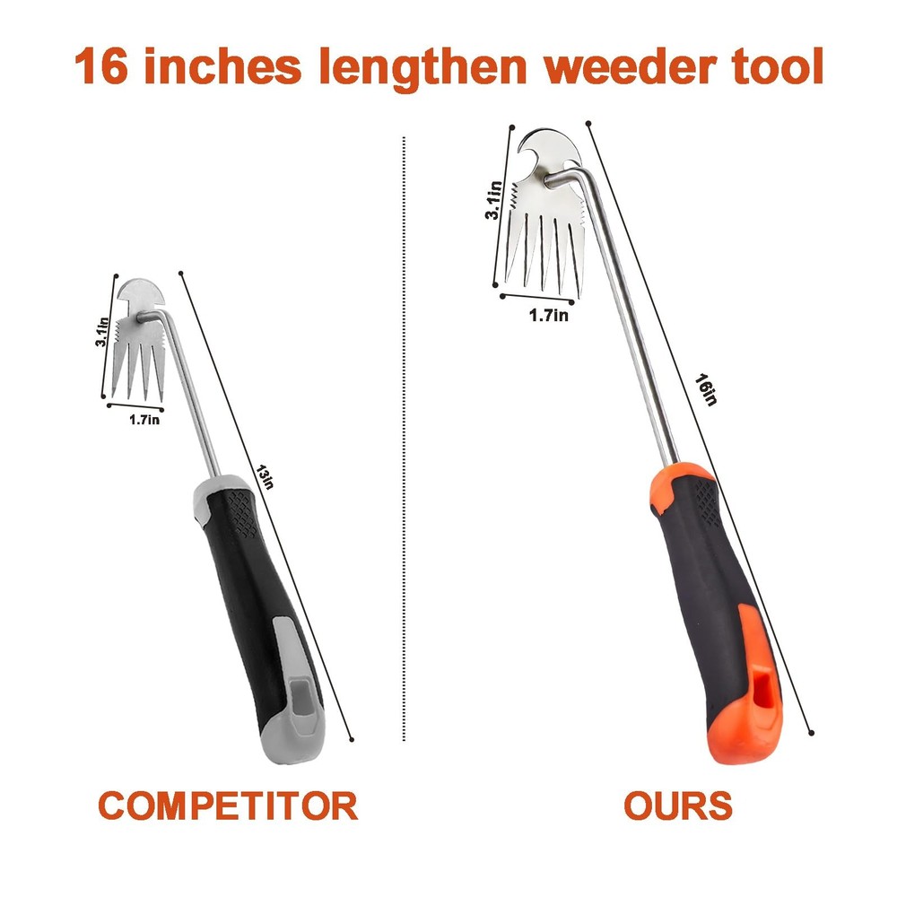 Weed Puller Tool, Rubber Handle Garden Manual Weeder Tool, Portable Stainless...