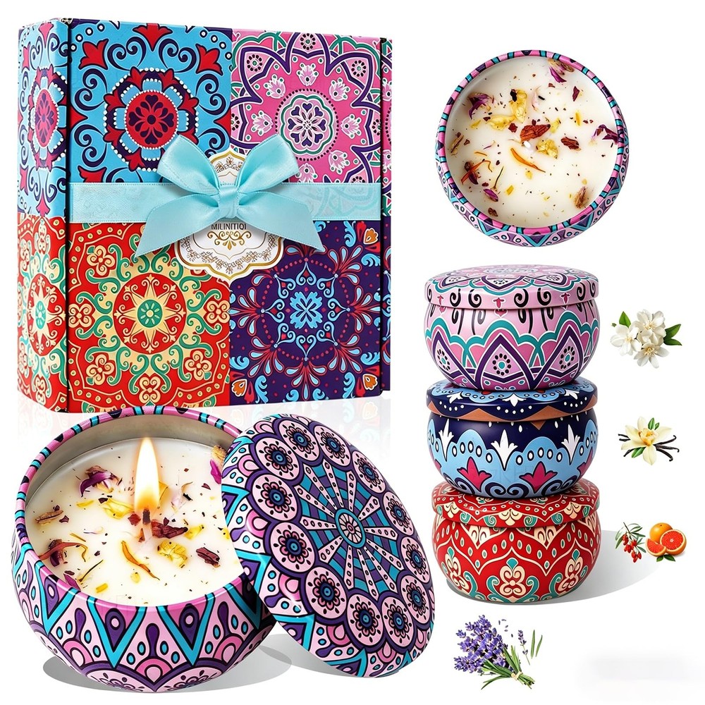 4 Pack Scented Candles for Mom, Aromatherapy Small Candles Gift Set with 8% E...