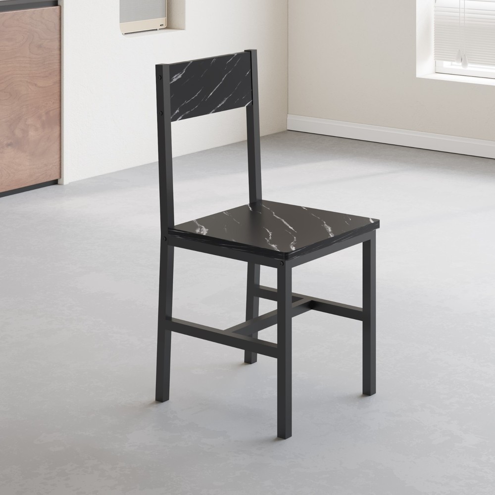 5pcs Dining Set MDF Board Dining Chairs Metal Frame & 2 Tiers Dining Table Black