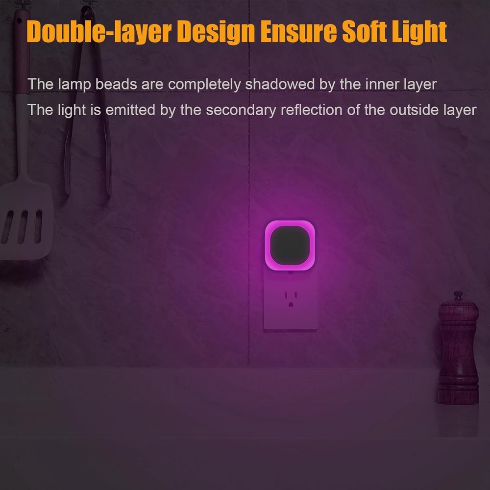 2 Pack Dimmable Pink Night Light, Auto Dusk to Dawn Sensor, Dimmable,