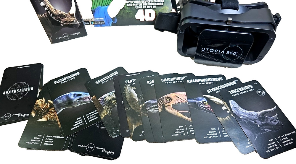 NEW 4D+ Dinosaur Experience Augmented Reality Cards + VR Virtual Reality Headset