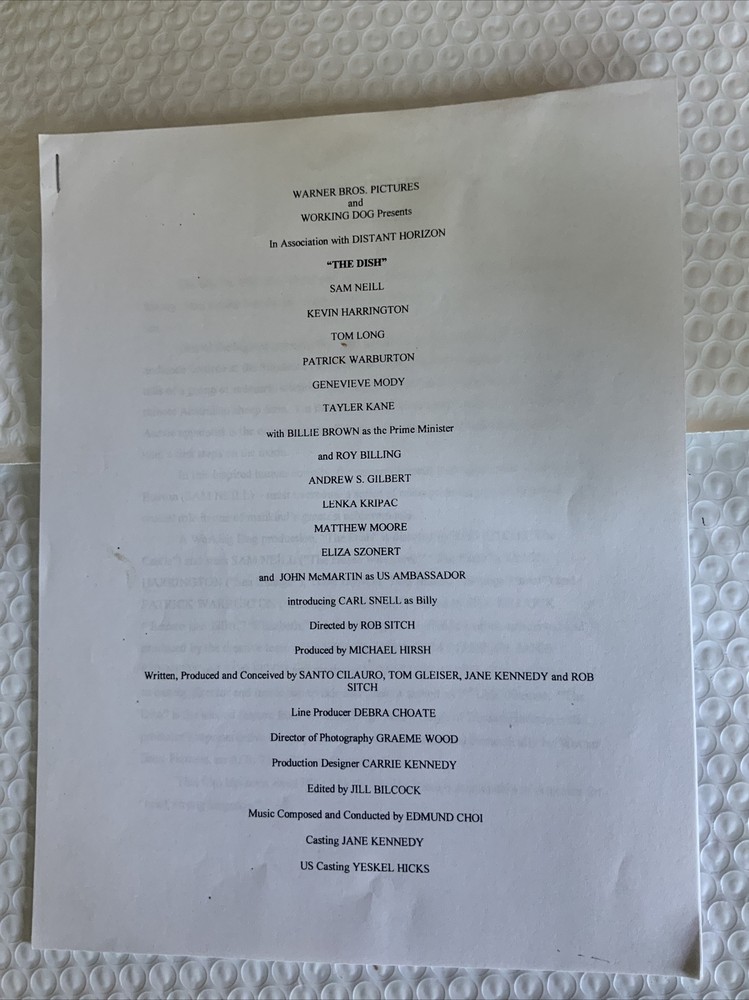 WARNER BROS THE DISH PRODUCTION INFORMATION 15Pgs