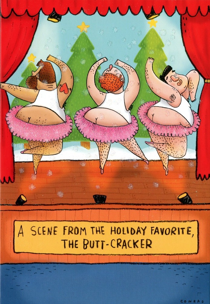 Funny CHRISTMAS Card, Nutcracker Butt-Cracker Ballet Men by Hallmark Shoebox +✉