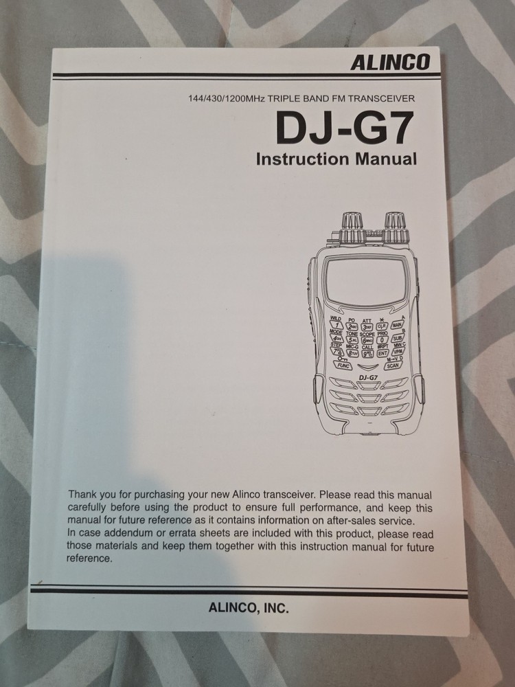 Alinco DJ-G7 Tri-Band Handheld transceiver operating manual