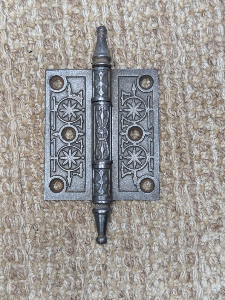 3" x 3 1/2" Antique Decorative Cast Iron Steeple Tip Hinge
