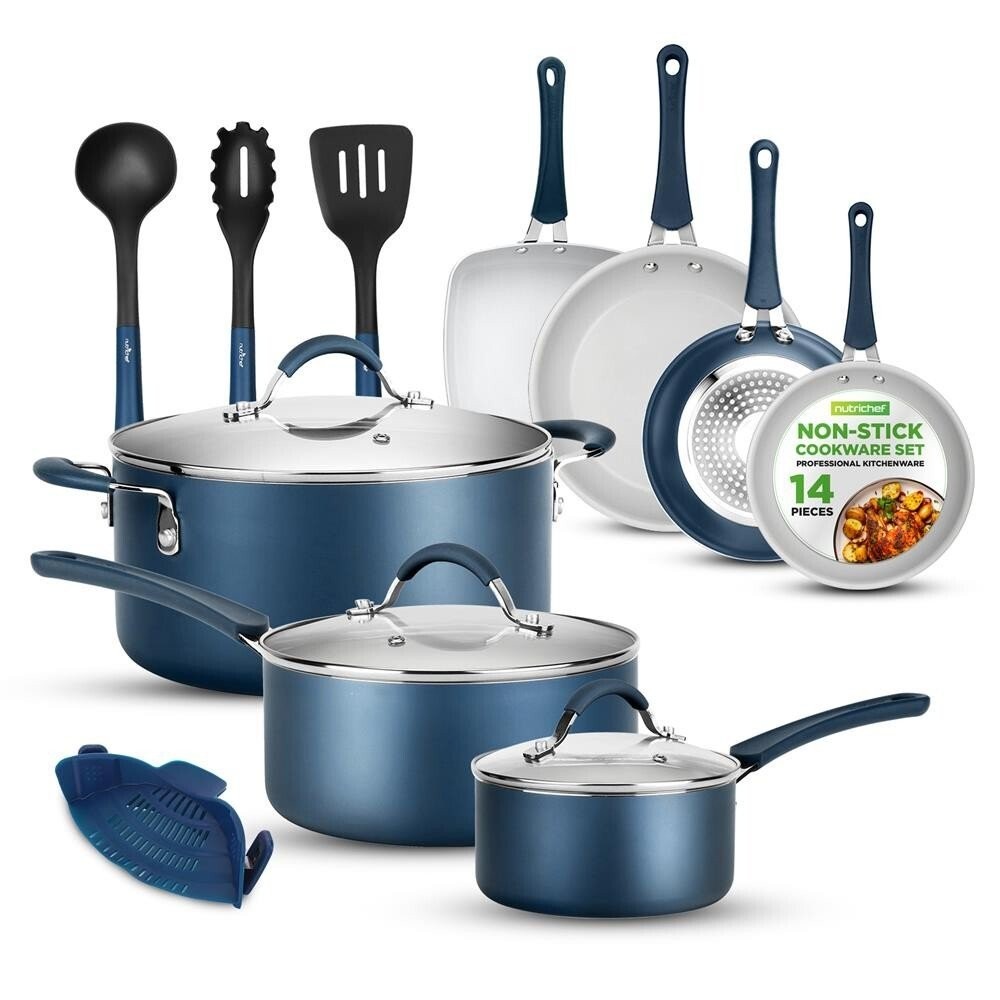 Nutrichef 14 Pcs. Kitchenware Pots & Pans Set-High-qualified, Non-Stick