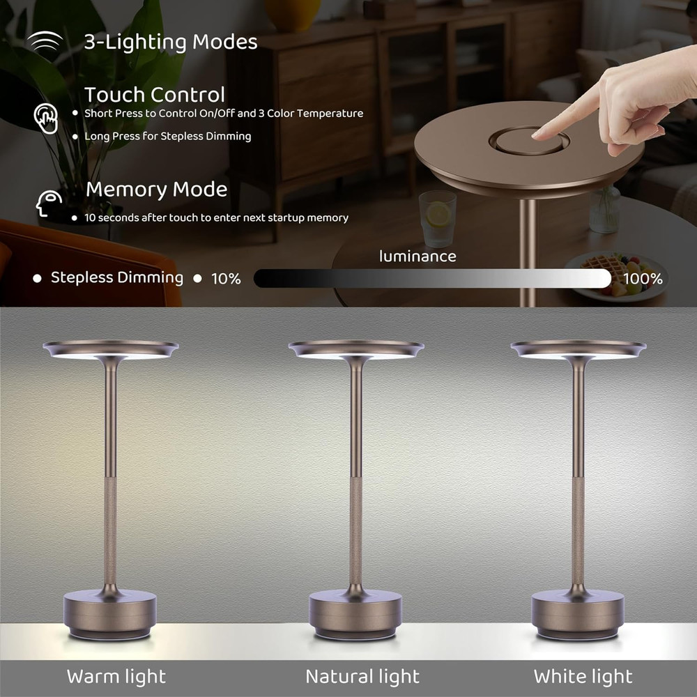 Rechargeable 2-Pack Cordless LED Table Lamp with Touch Dimming - Portable Design