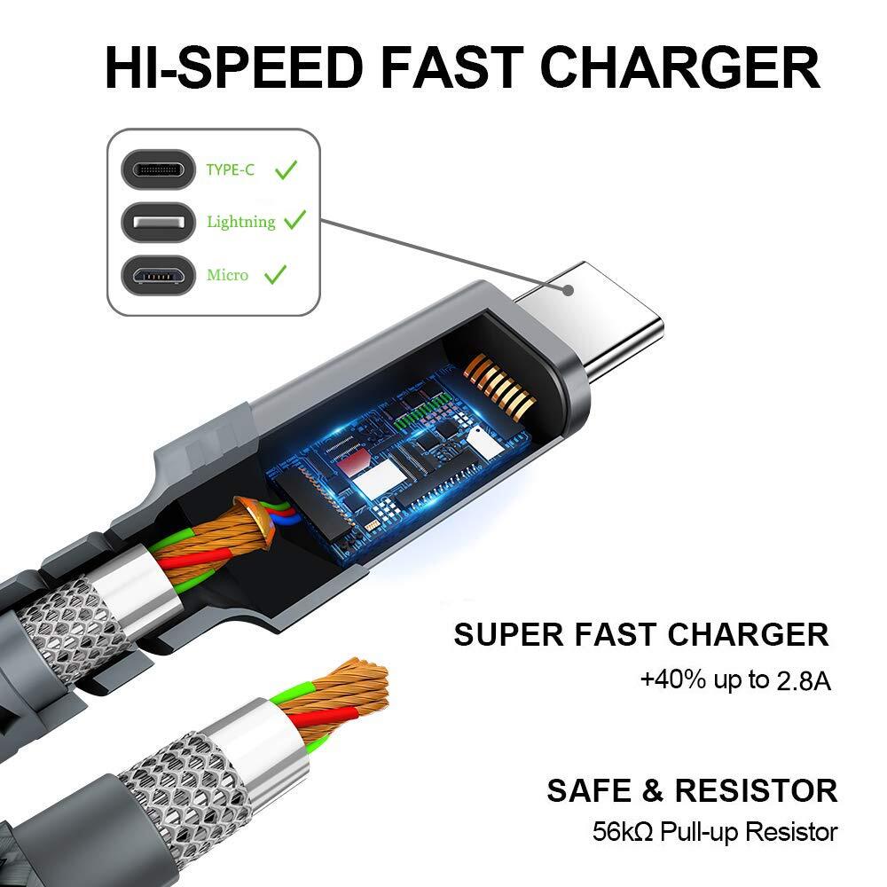 Mobile Phone Charging Cable 3in1 Type-C Micro USB iOS for iPhone Samsung Huawei