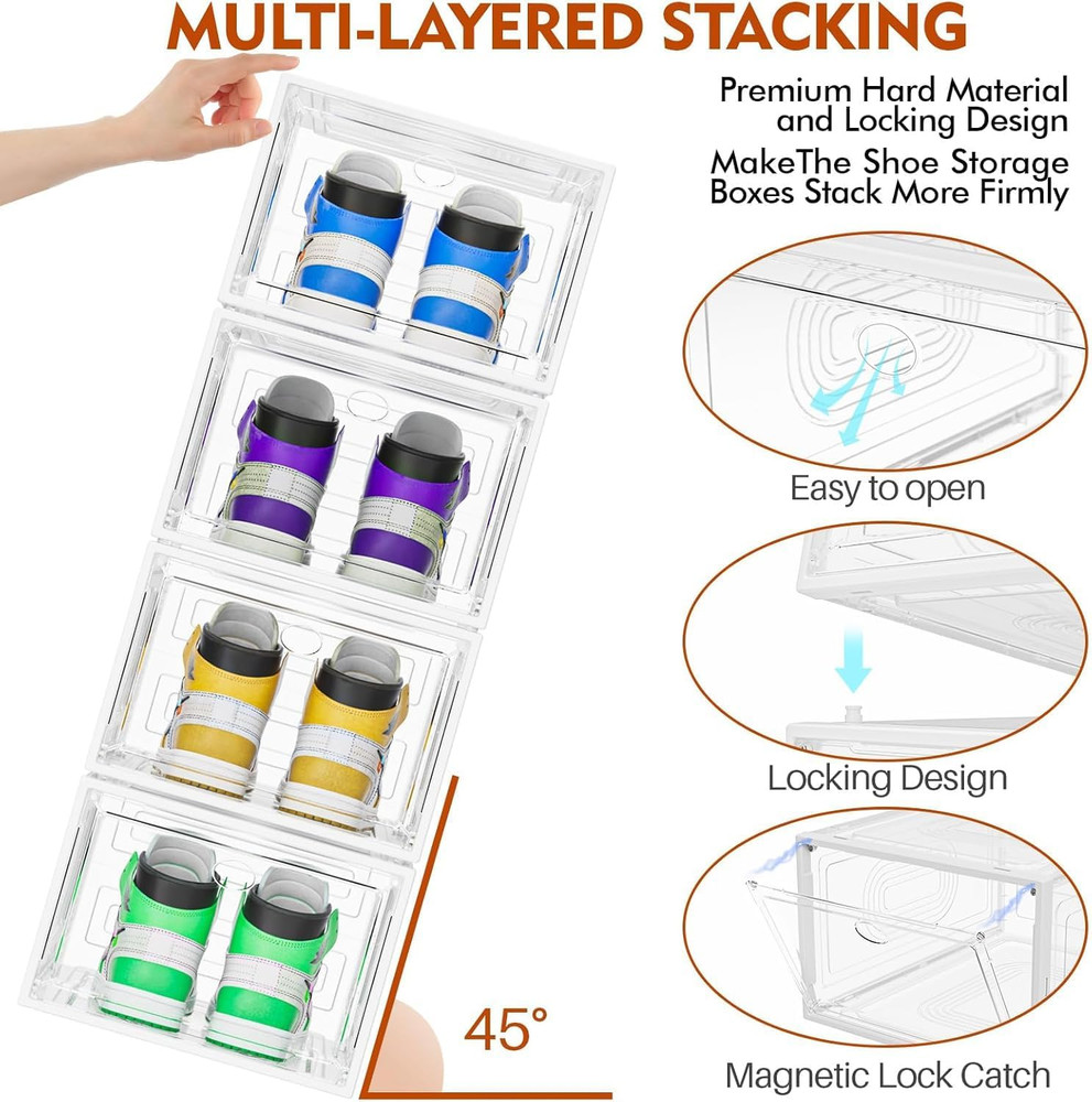 10 Pack Thicken Shoe Organizer Stackable,Upgraded Sturdy Shoe Storage Box with M