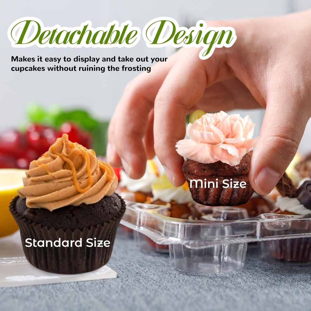 NPLUX 24 Count Mini Cupcake Containers 15 Pack Cupcake Holder with Detachable...