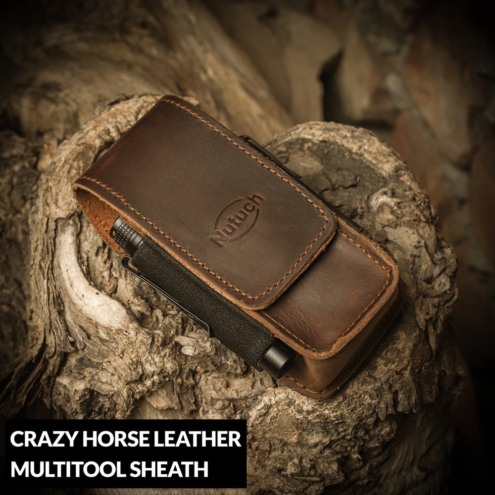 NUTUCH Leather EDC Multitool Sheath with Flip Closure | Leather EDC Organizer