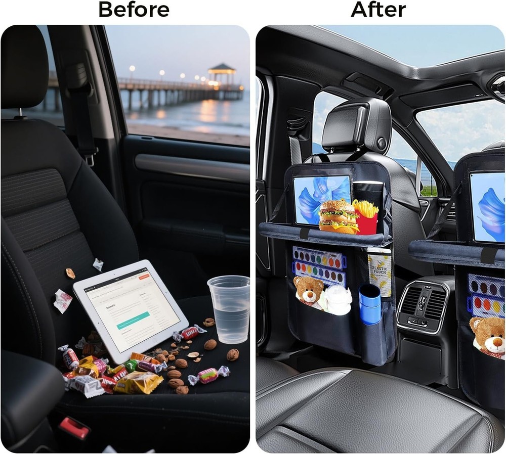 Backseat Car Organizer 2Pack with Tablet Holder and 9 Storage Pockets