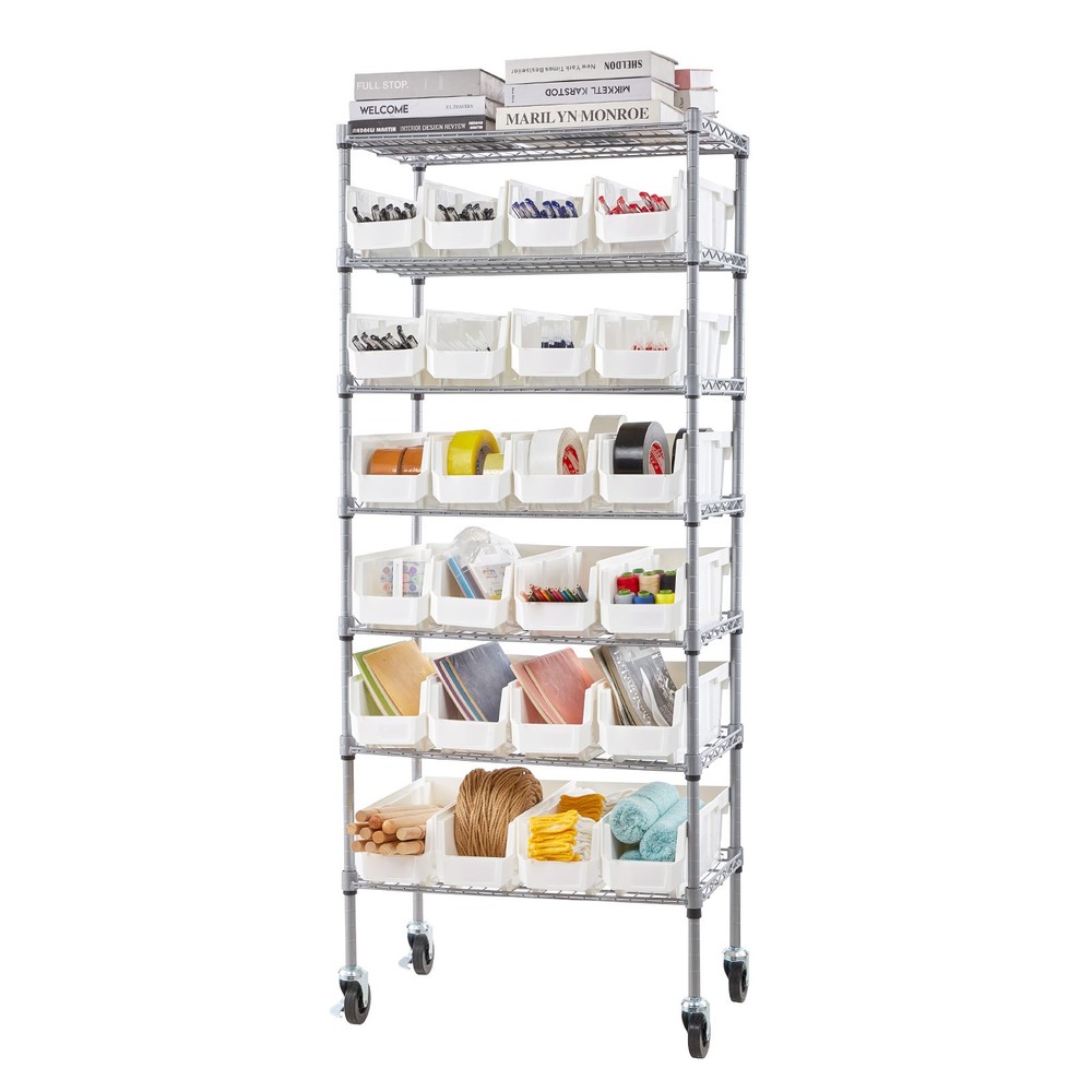 Uimoso 7-Tier Rolling Storage Rack with 24 Removable Bins