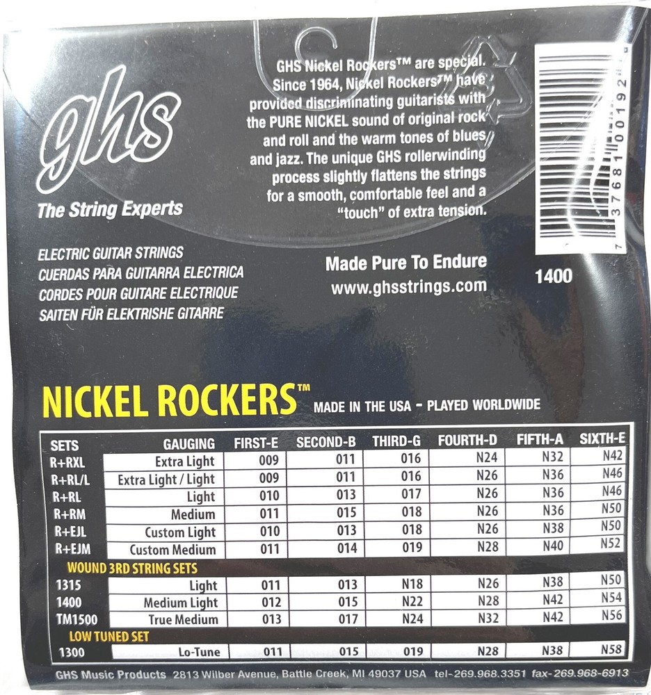 GHS Electric Guitar Strings Nickel Rockers Rollerwound Medium Light 12-54