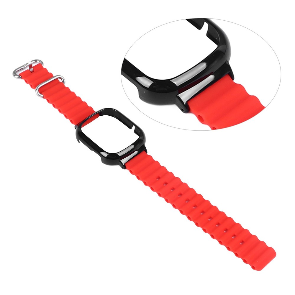 Silicone Watch Band With Case Replacement For Honor 4 Adjustable Strap (Red )