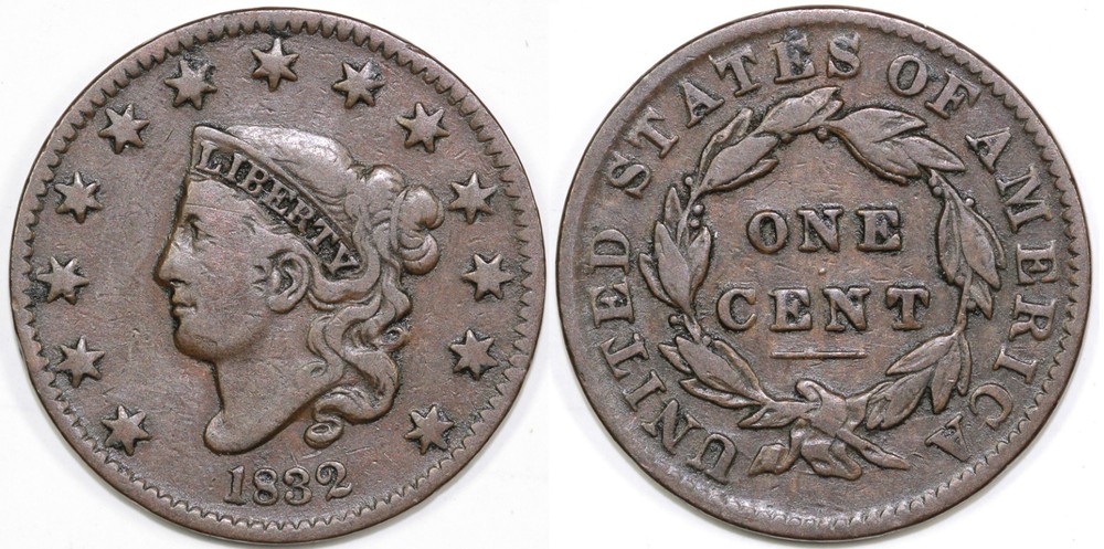 1832 1 Coronet or Matron Head Large Cent